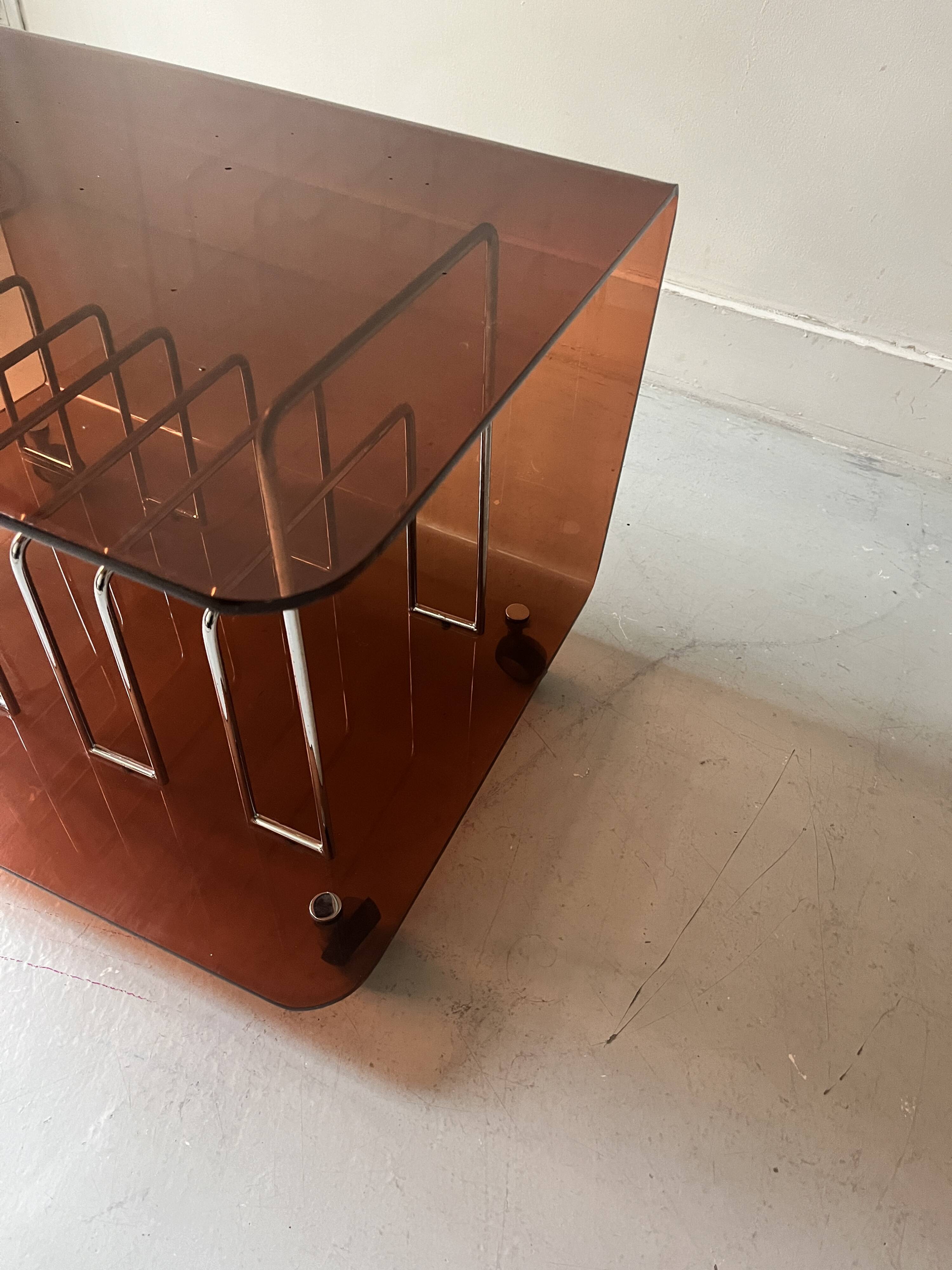 Vinyl furniture / magazine in smoked plexiglass by Roche Bobois, design 1970