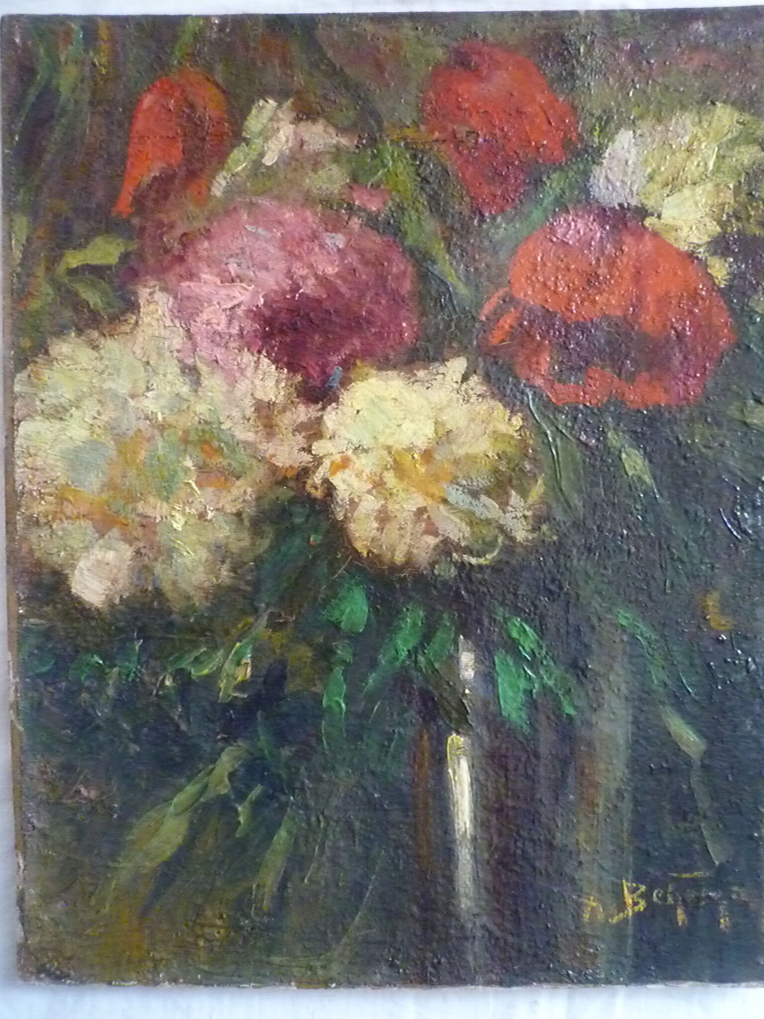 Oil table early twentieth bouquet of flowers