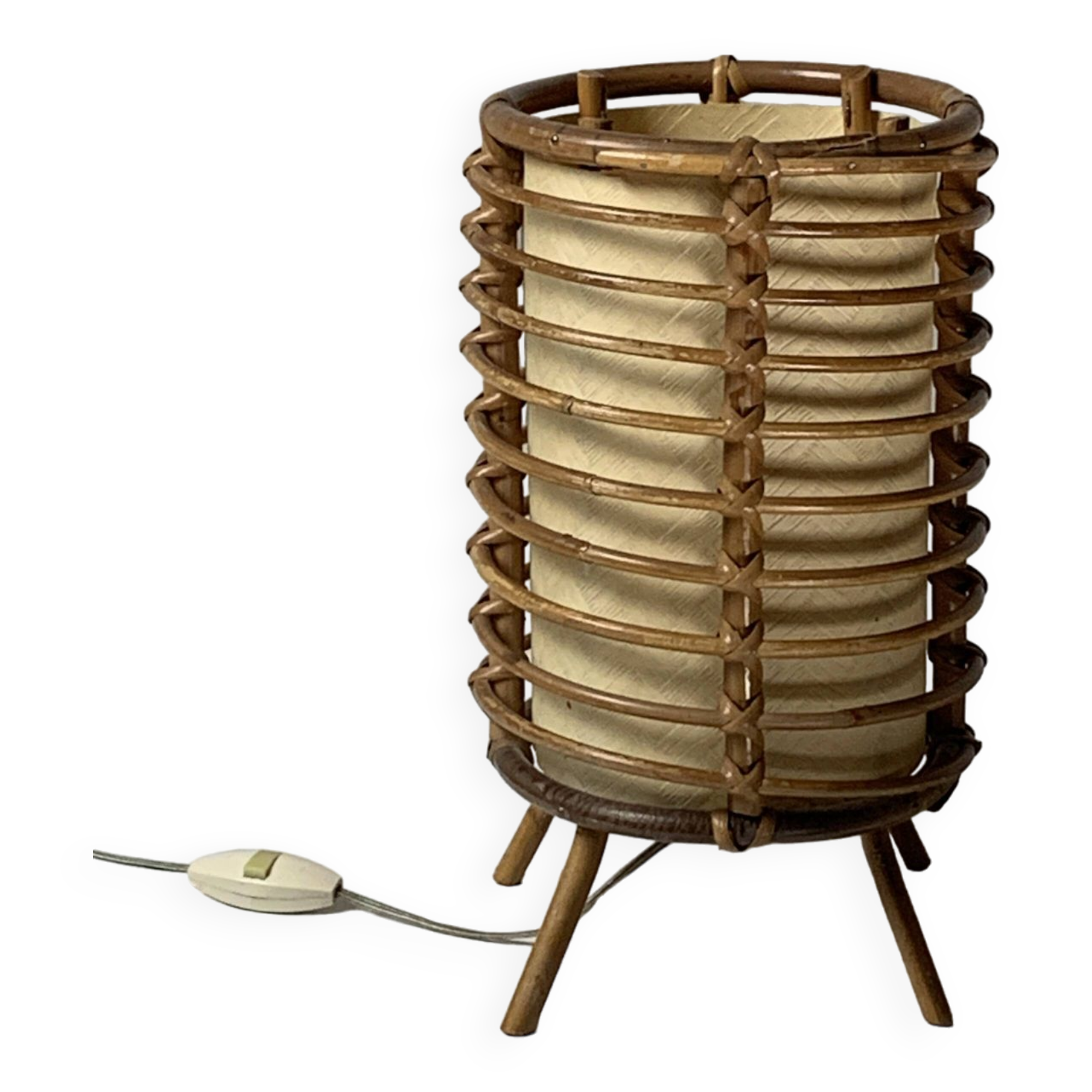 Bamboo cylindrical table lamp by Louis Sognot, France 1950s