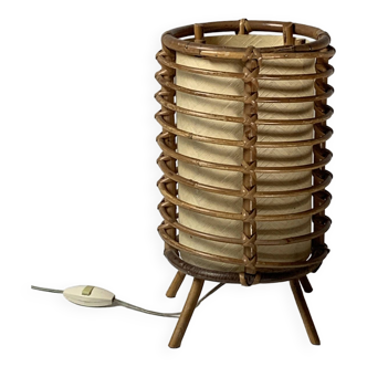 Lampe de table cylindrique en bambou par Louis Sognot, France années 1950