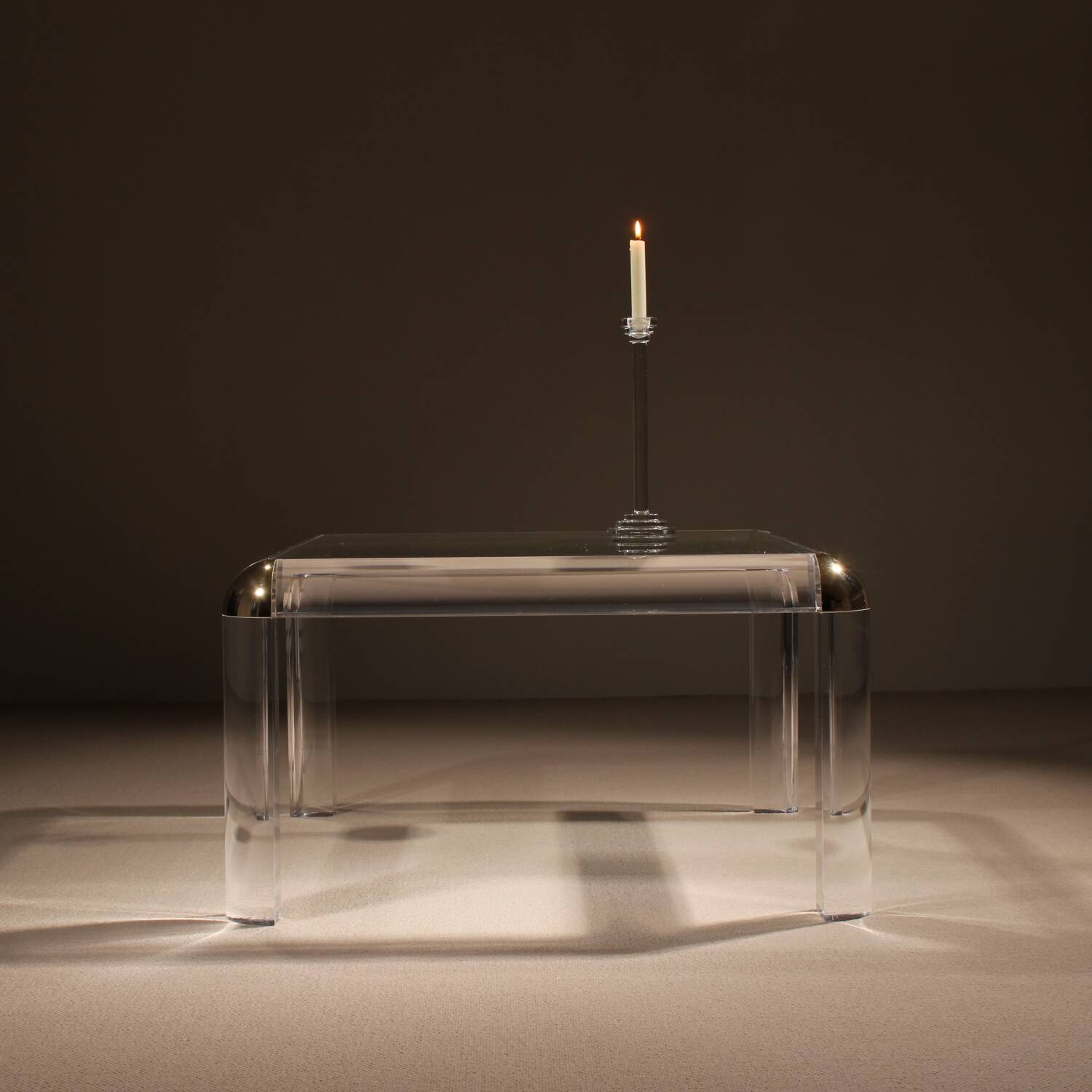 Square Lucite & Brass Coffee Table | Europe 1970s