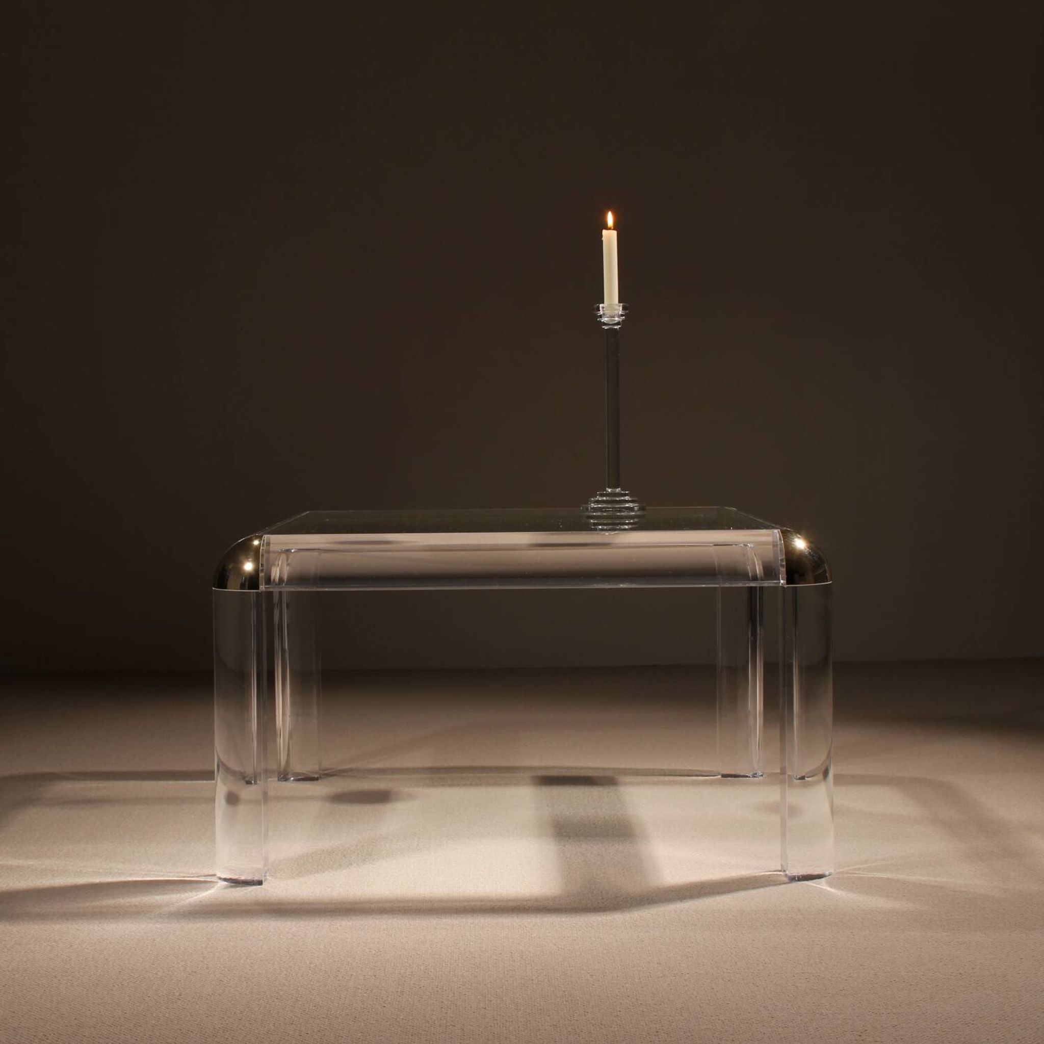 Square Lucite & Brass Coffee Table | Europe 1970s