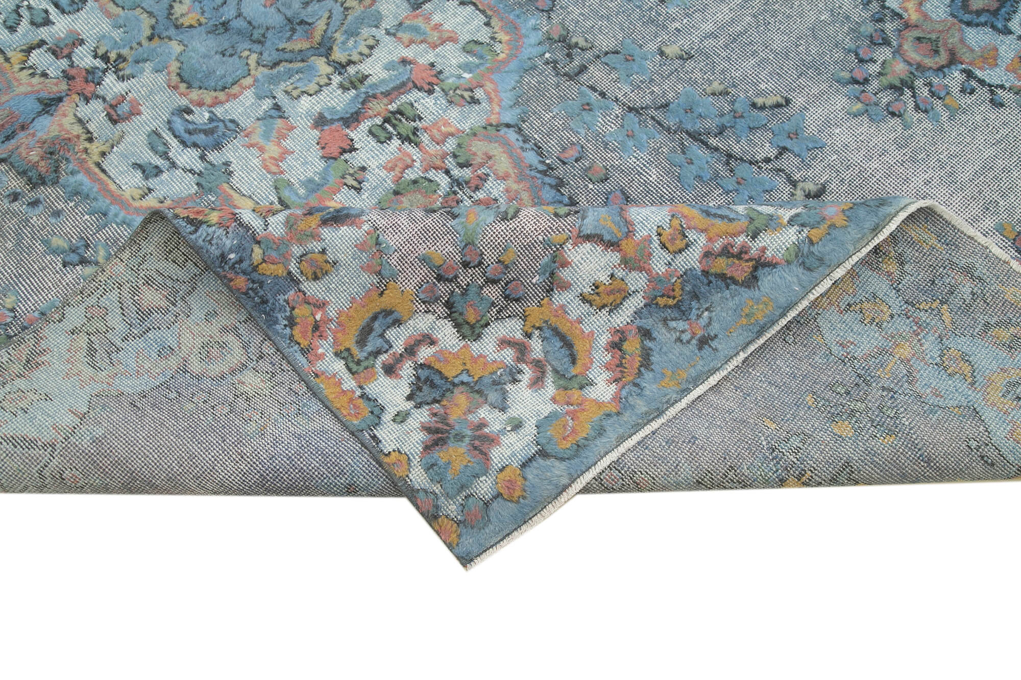 Handmade Hi-Low Pile Oriental 1980s 167 cm x 285 cm Blue Rug