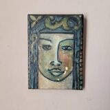 Antique acrylic painting on canvas vintage ethnic tribal portrait