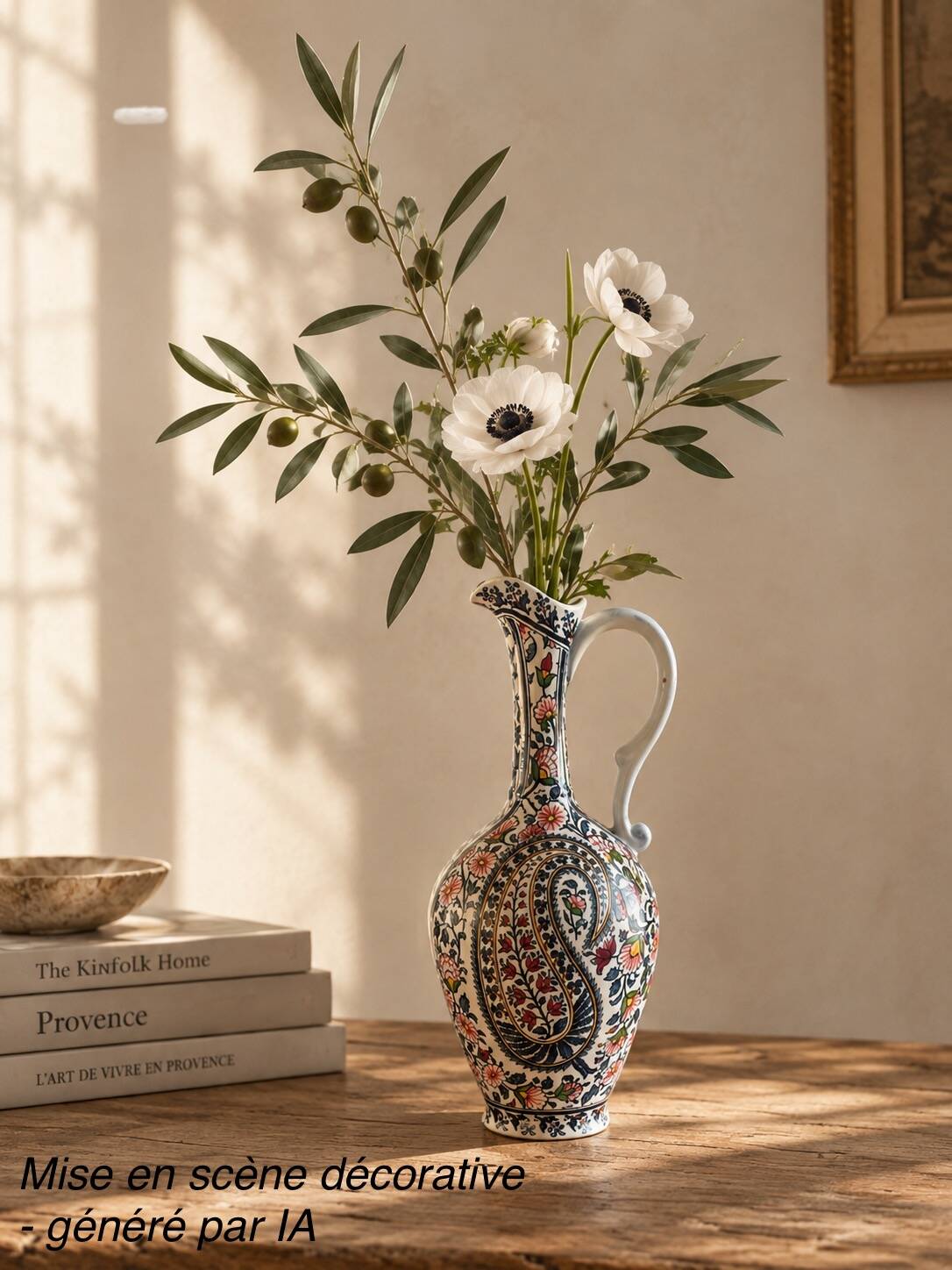 25 cm ewer in Gien earthenware with Kashmir decoration.