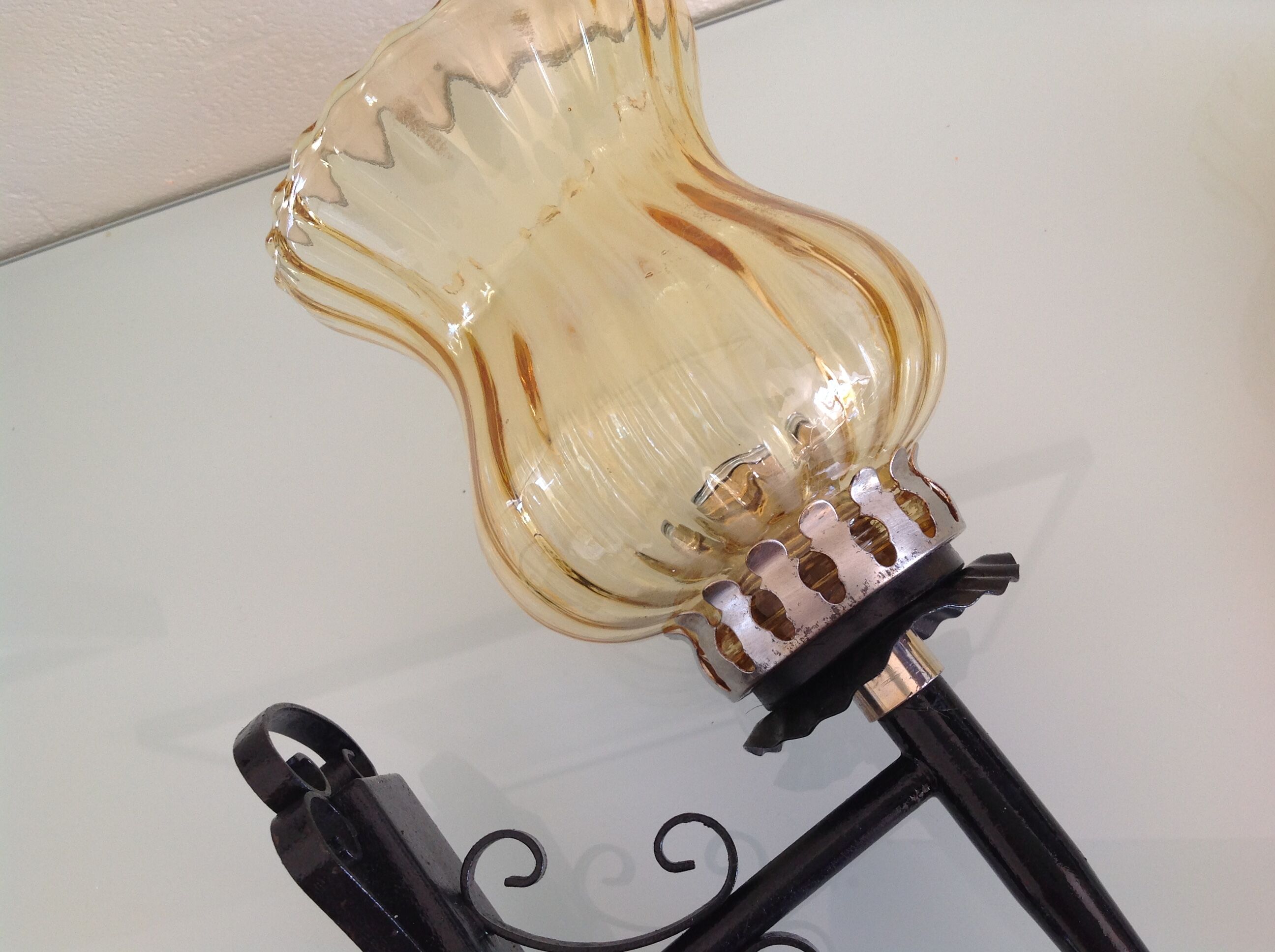 Pair of vintage iron and smoked glass