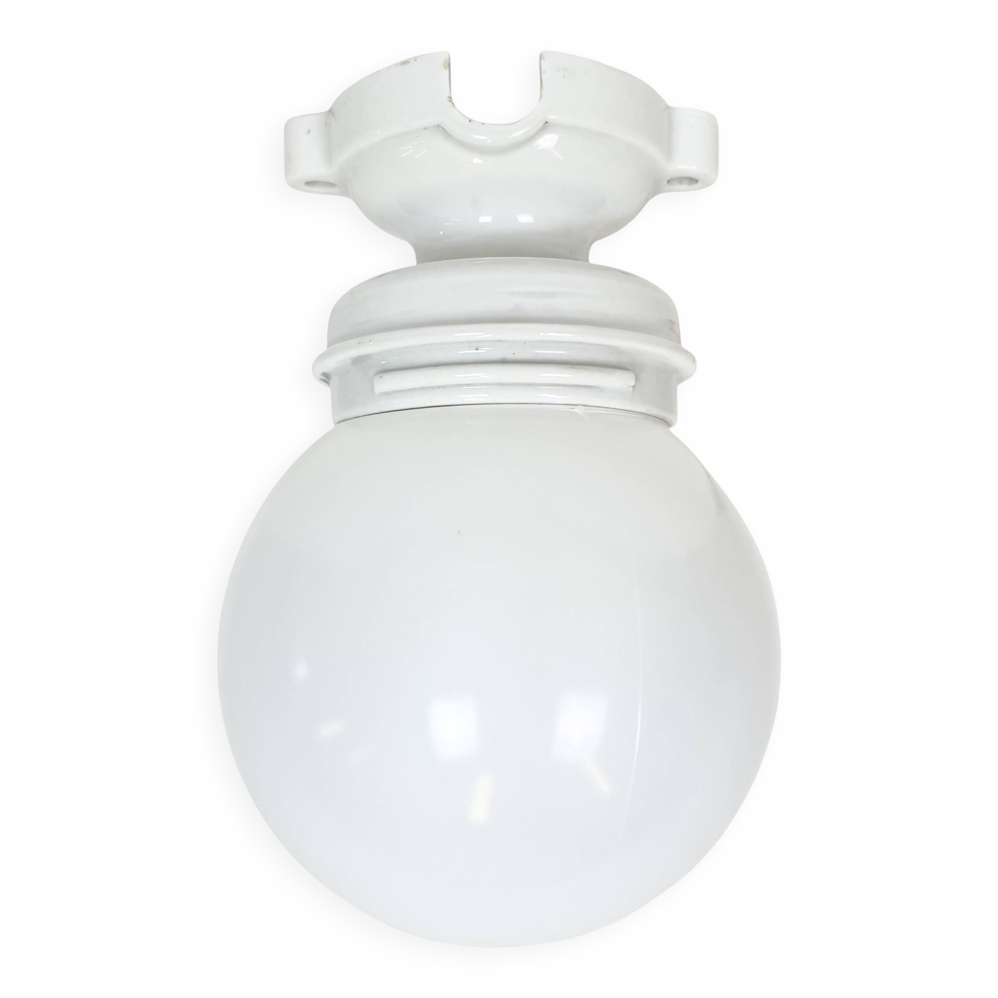 Vintage Porcelain Ceiling Light with Milk Glass , 1950s