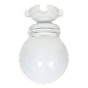 Vintage Porcelain Ceiling Light with Milk Glass , 1950s