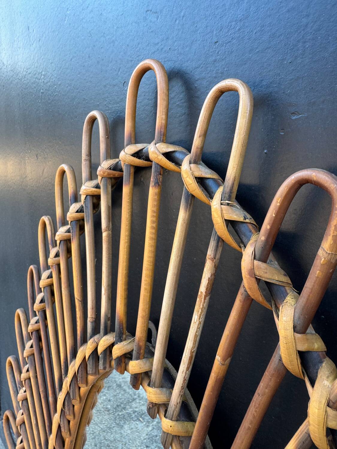 Almond rattan mirror from the 1960s