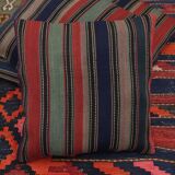 Striped Wool Kilim Pillow Cover, Handwoven Traditional Scatter Cushion- 39x39cm