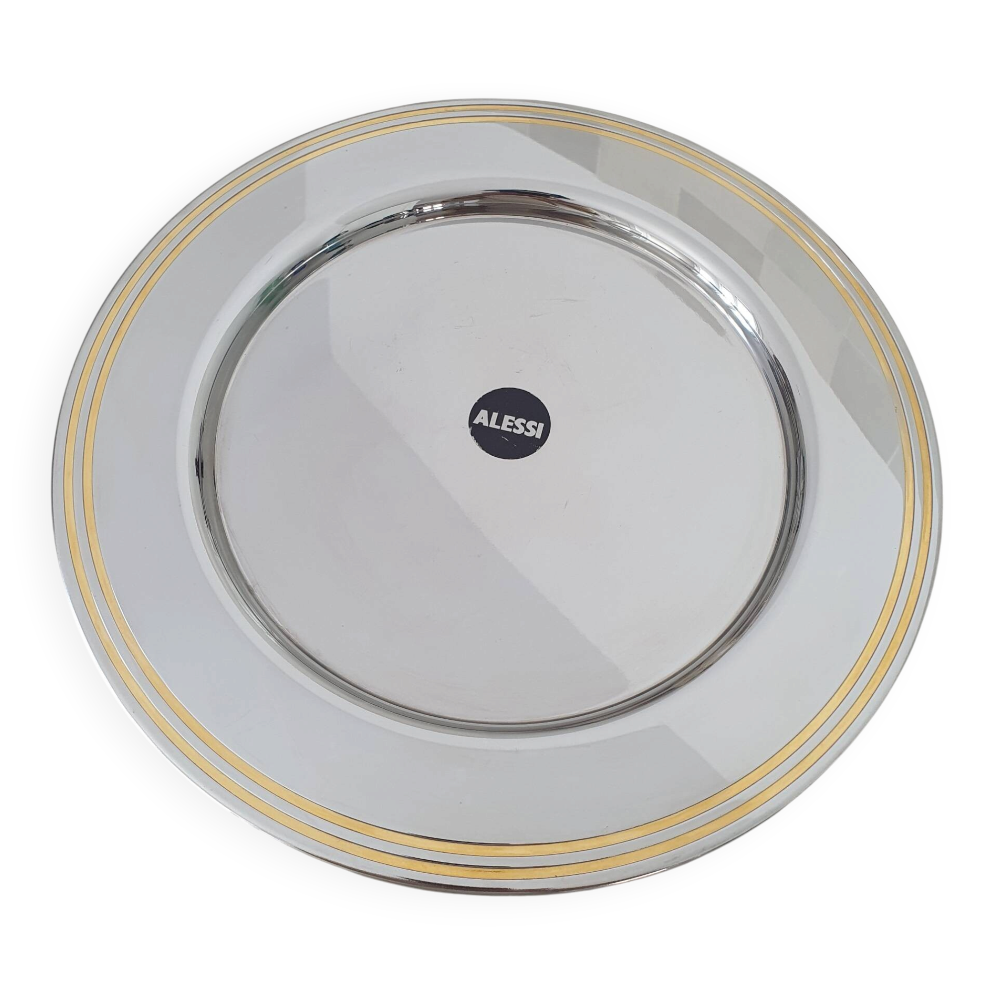 Alessi Ettore Sottsass / Serving plate in stainless steel 18/10 and gold NG5100