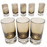 8 verres à eau en verre fumé à inclusion pierre schneider 70's
