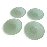 Lot de 4 soucoupes en opaline vert menthe à motif tourbillon, fabriquées en France