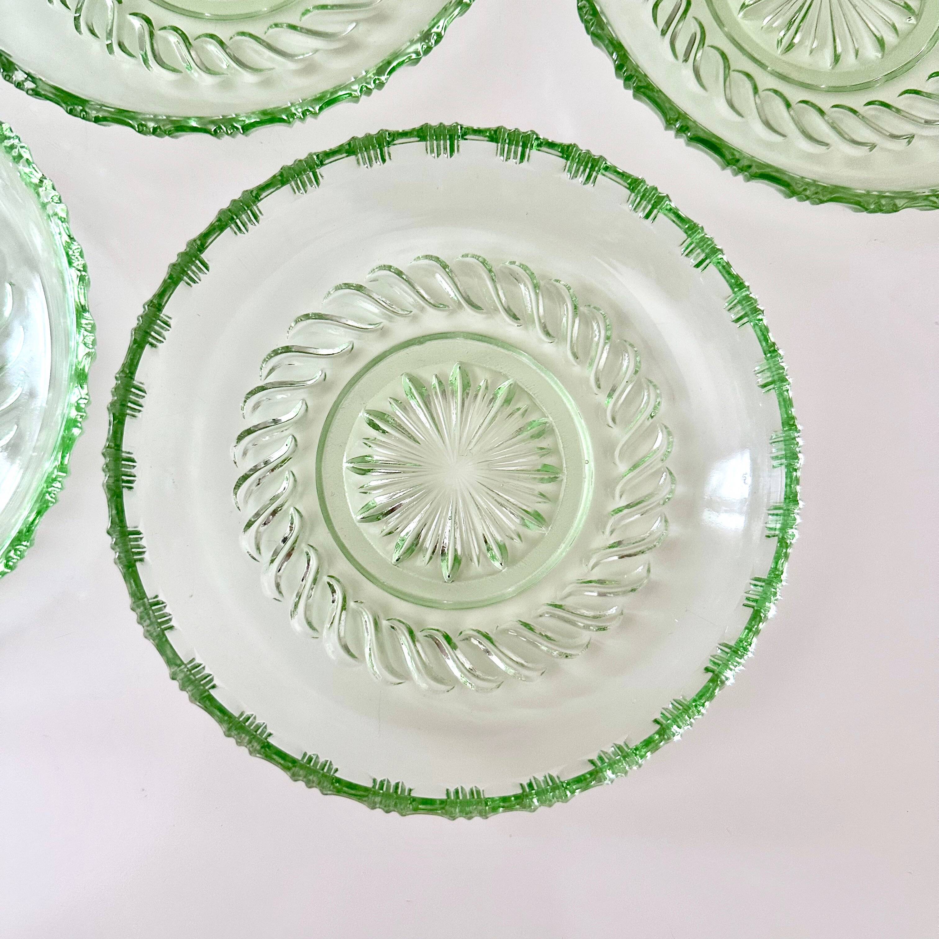 Art Deco glass bowl, 6 pieces, pastel green, bowl, dessert
