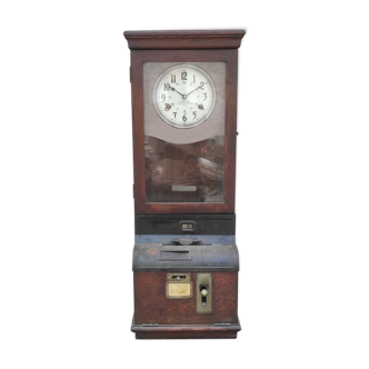Pointeuse horloge comtoise International Time Recording Cie en bois industrielle vintage