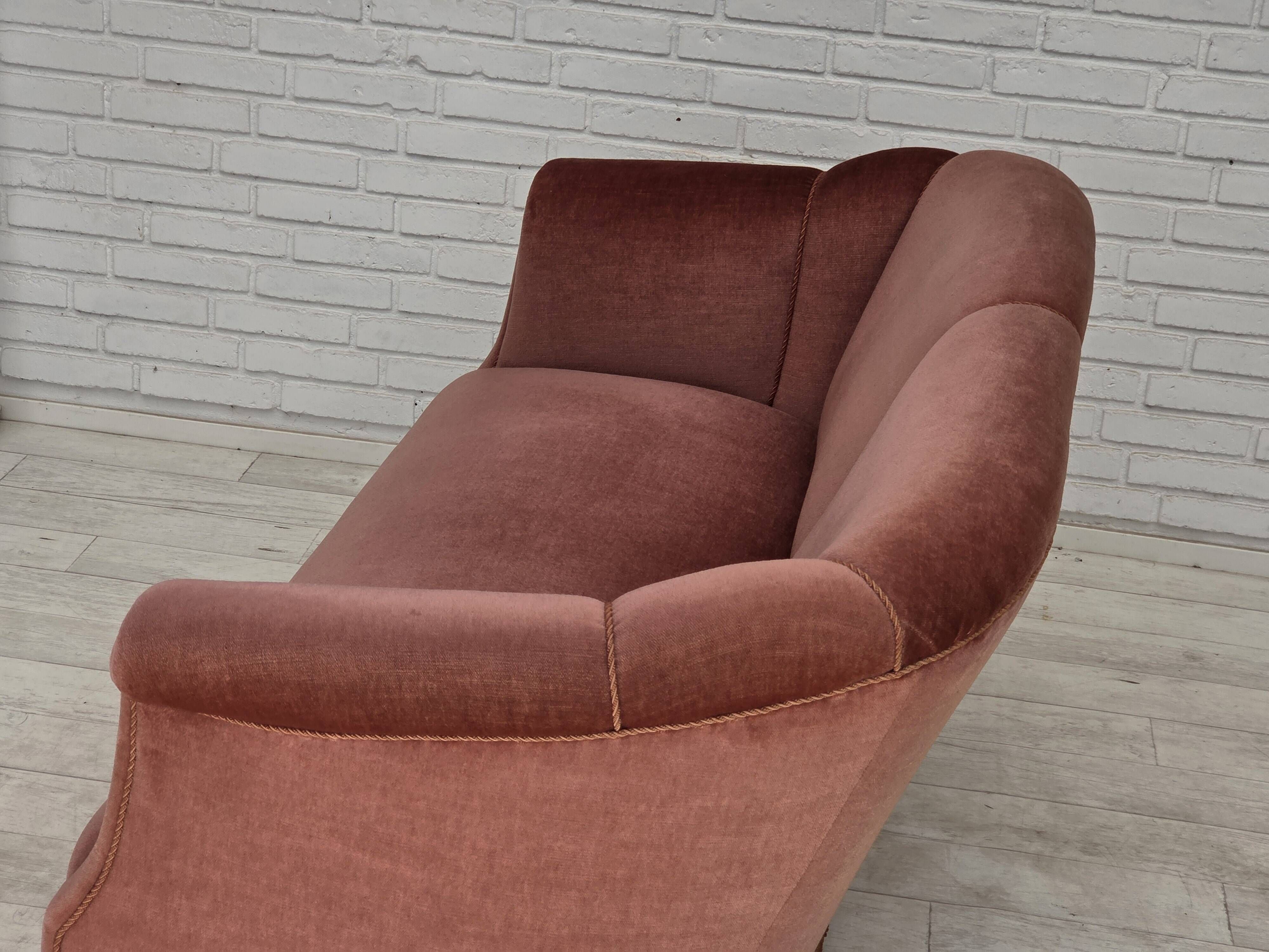1960s, Danish 2-seater sofa, original pink furniture velour.