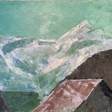 Ancient painting, mountain landscape, signed and dated 73