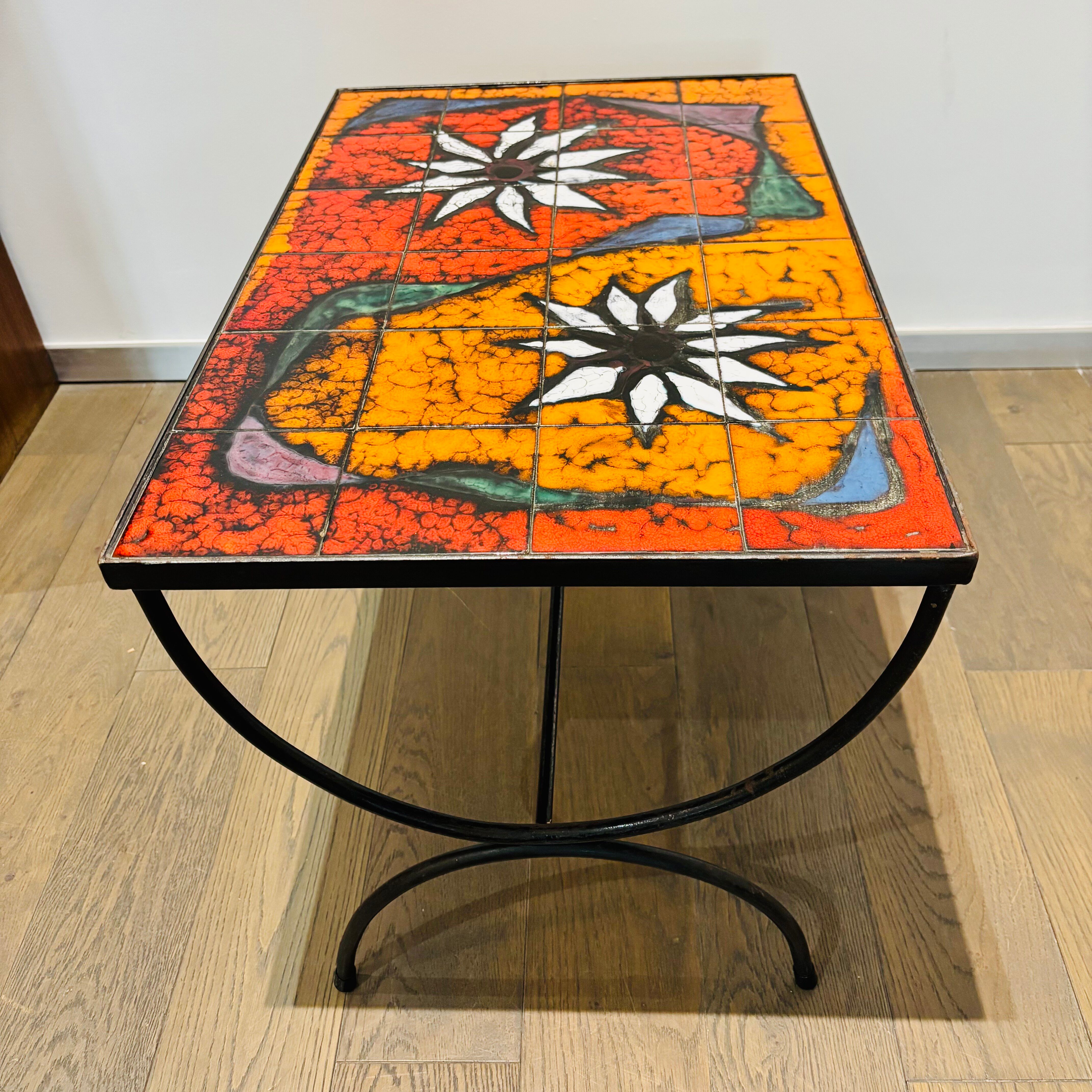 Coffee table / side table ceramic and wrought iron