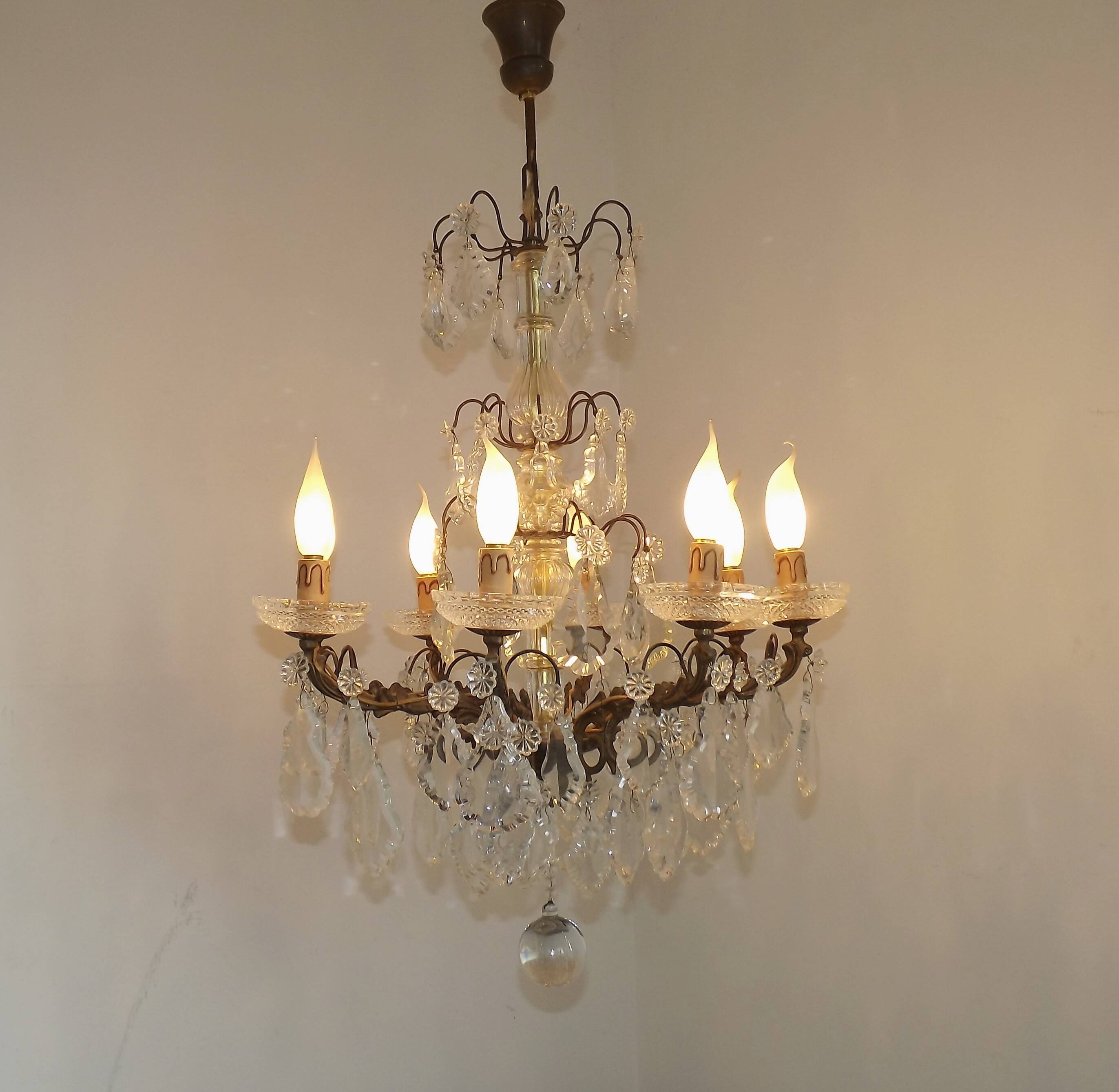 Lustre Rococo 8 lights in glass and antique bronze crystal 5199
