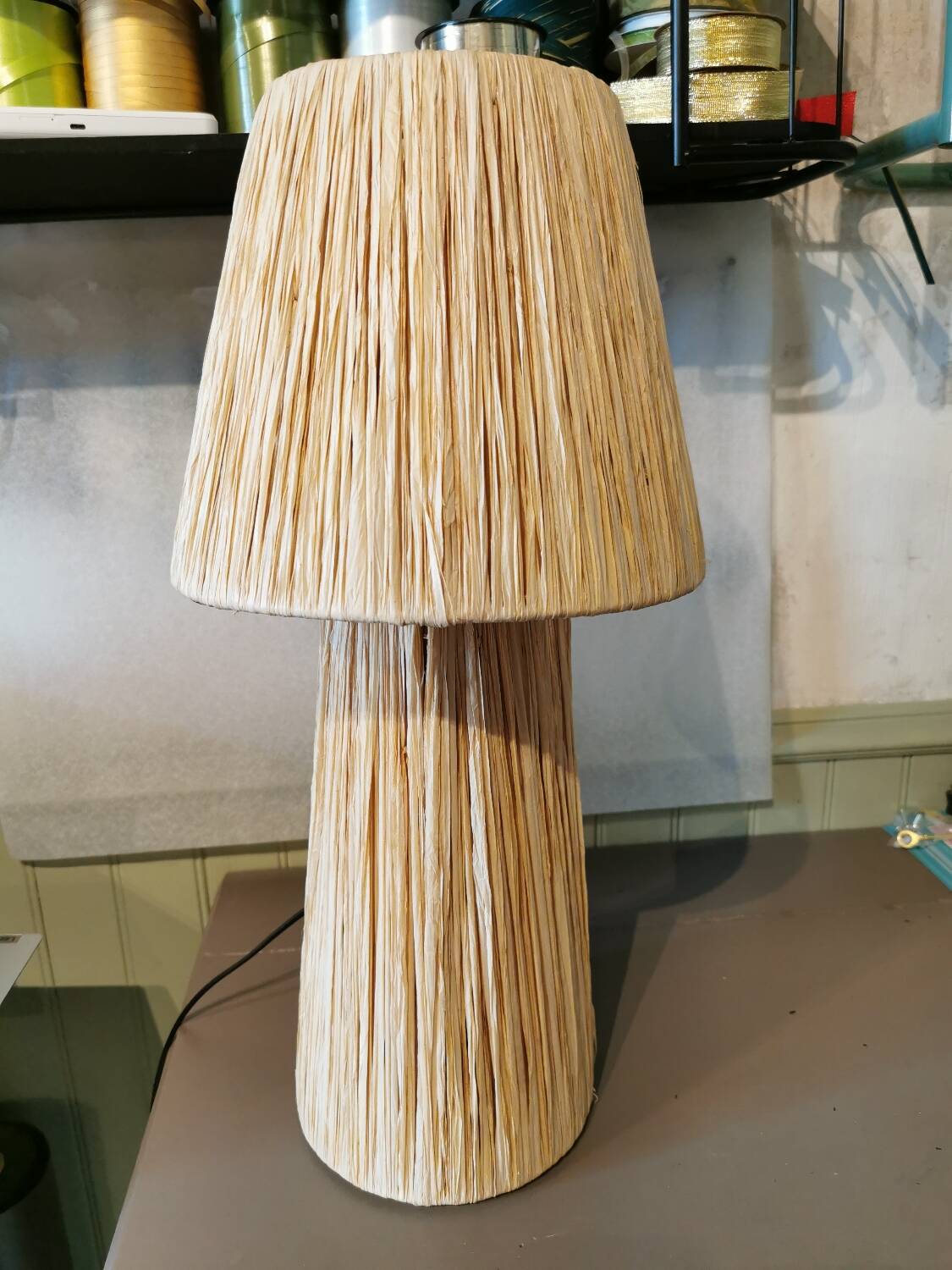 Large raffia lamp