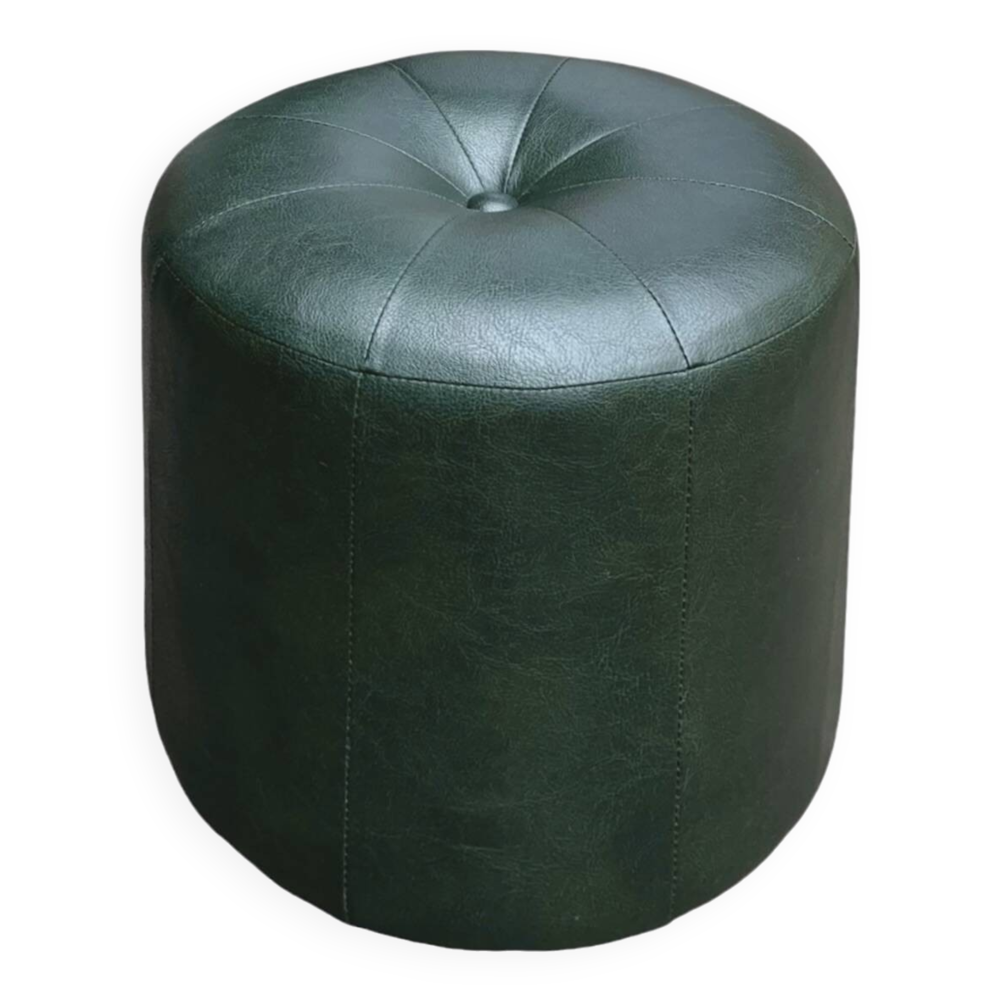 Pouf vintage rond en Skaï vert