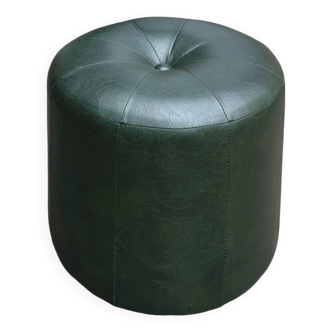 Vintage round pouf in green skai