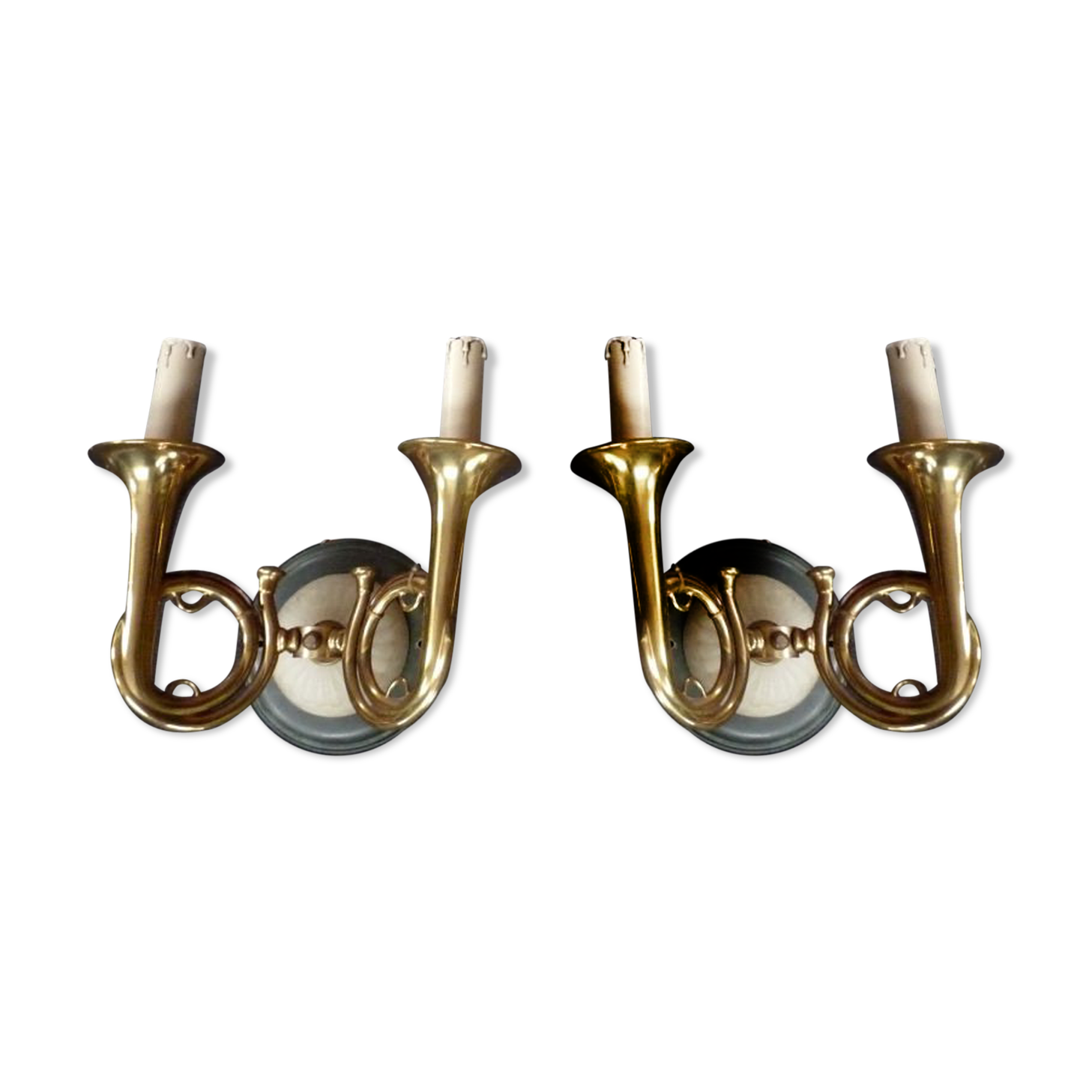 4 bronze. sconces hunting horns, trumpet musical instrument