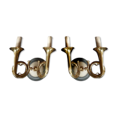 4 bronze. sconces hunting horns, trumpet musical instrument
