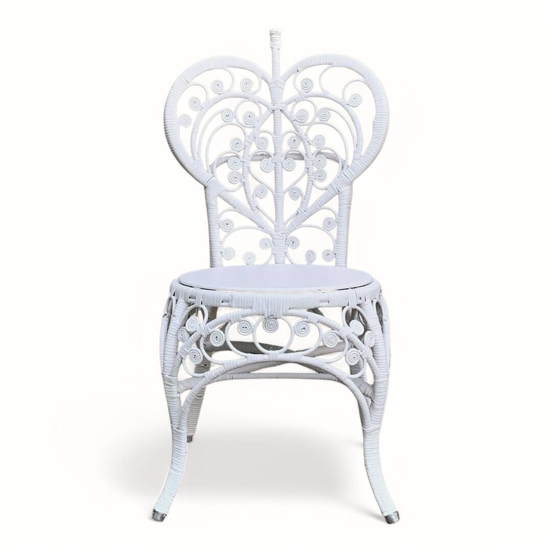 Peacock heart chair, white rattan, 1970s