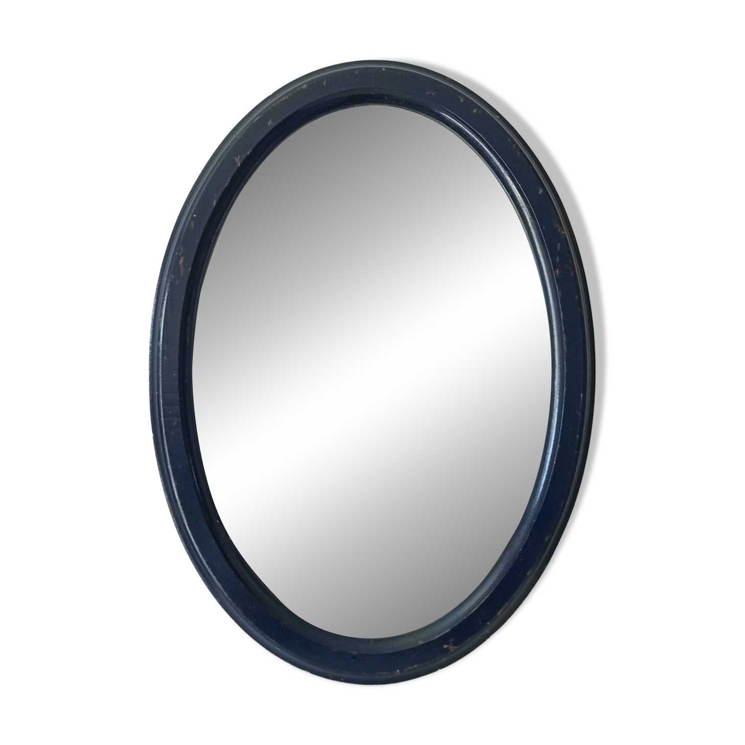 Vintage oval mirror in petrol blue wood