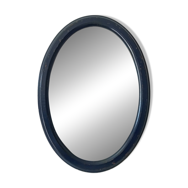 Miroir ovale vintage en bois bleu pétrole — Beyit