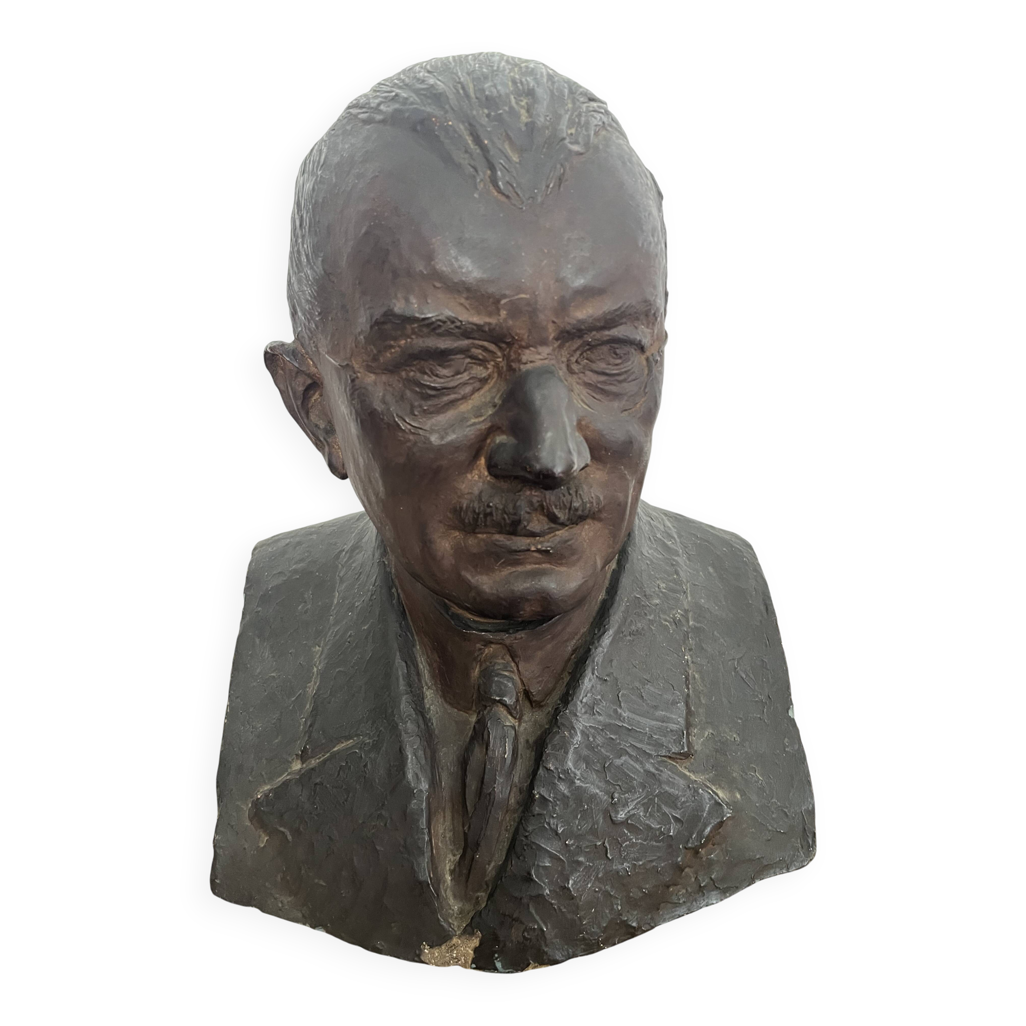 Buste d’homme en plâtre patiné – travail d’atelier, vers 1900