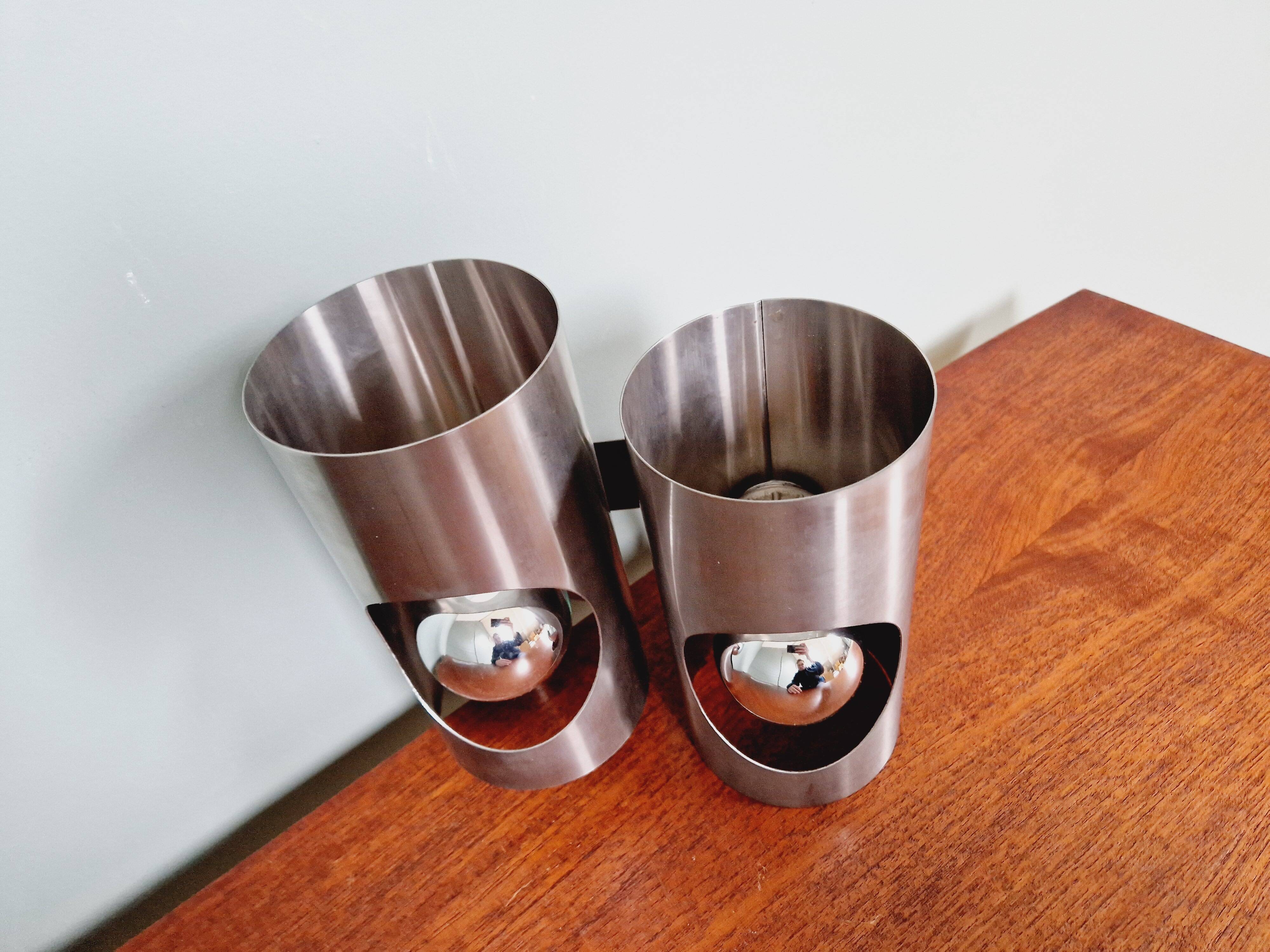 Space Age double wall lamp, in brushed aluminum, 1970s