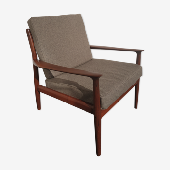 Fauteuil scandinave Glostrup Mobelfabrik en teck et tissu