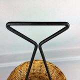Black metal rattan trash can on 1960
