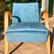 Wooden and blue fabric armchair, 1960