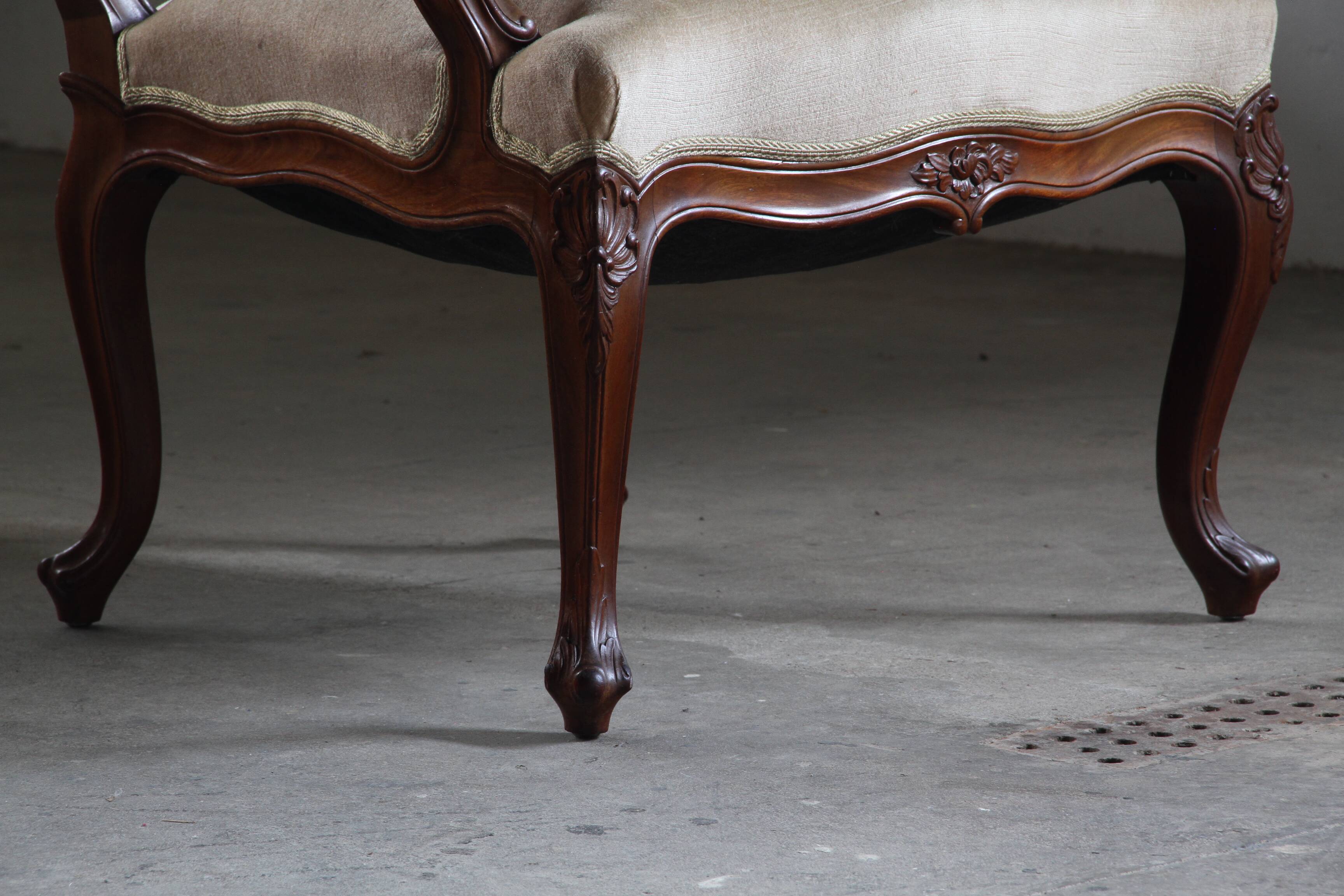 Pair of Vintage Danish Antique 18th century Lounge Chair, style of Louis XV
