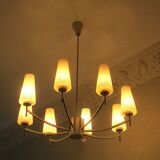 Italian brass and art glass chandelier, 1970s