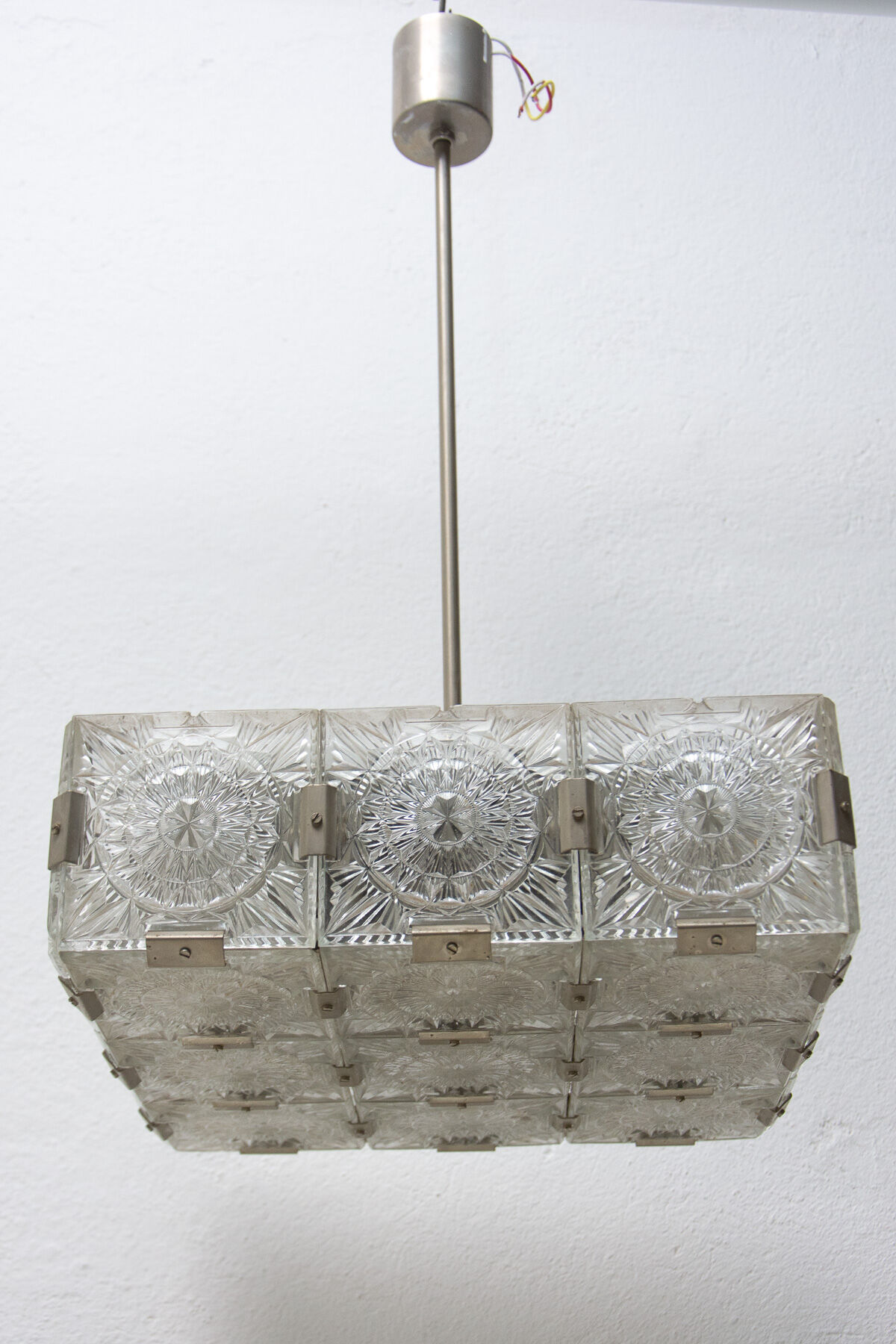 Vintage Glass and Chromed Steel Pendant Lamp by Kamenický Šenov, 1970s