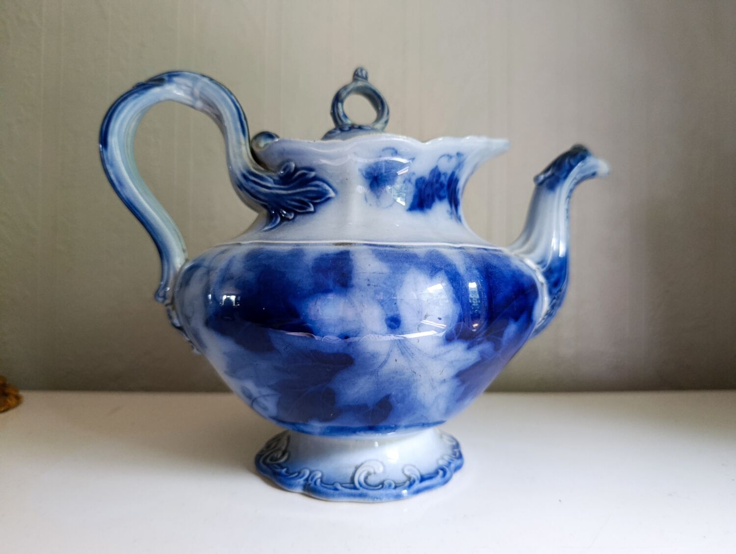 Antique blue teapot model Bryonia late 19th century Sarreguemines
