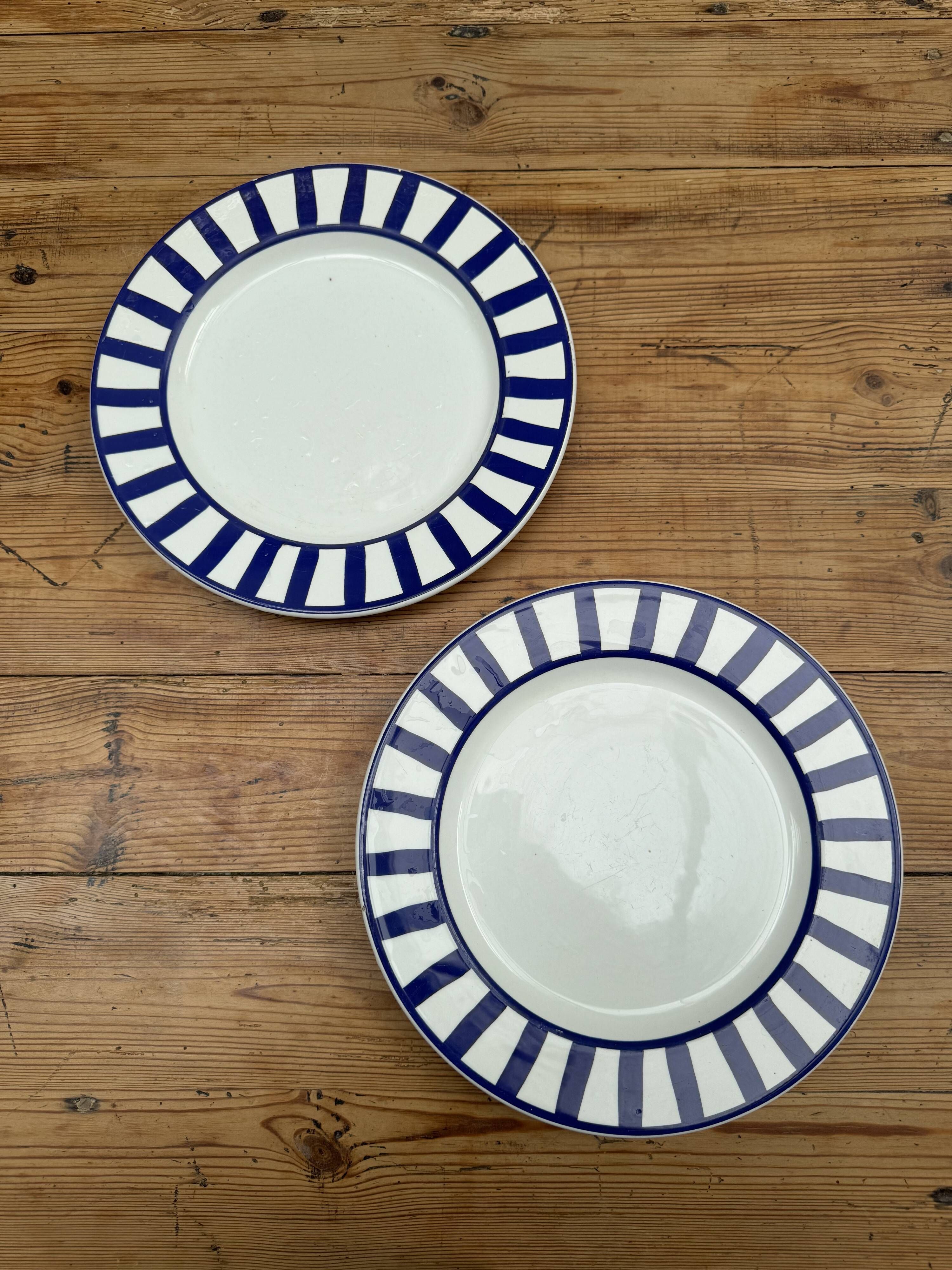 Set of 2 blue striped plates Ceramica Quadrifoglio Italy