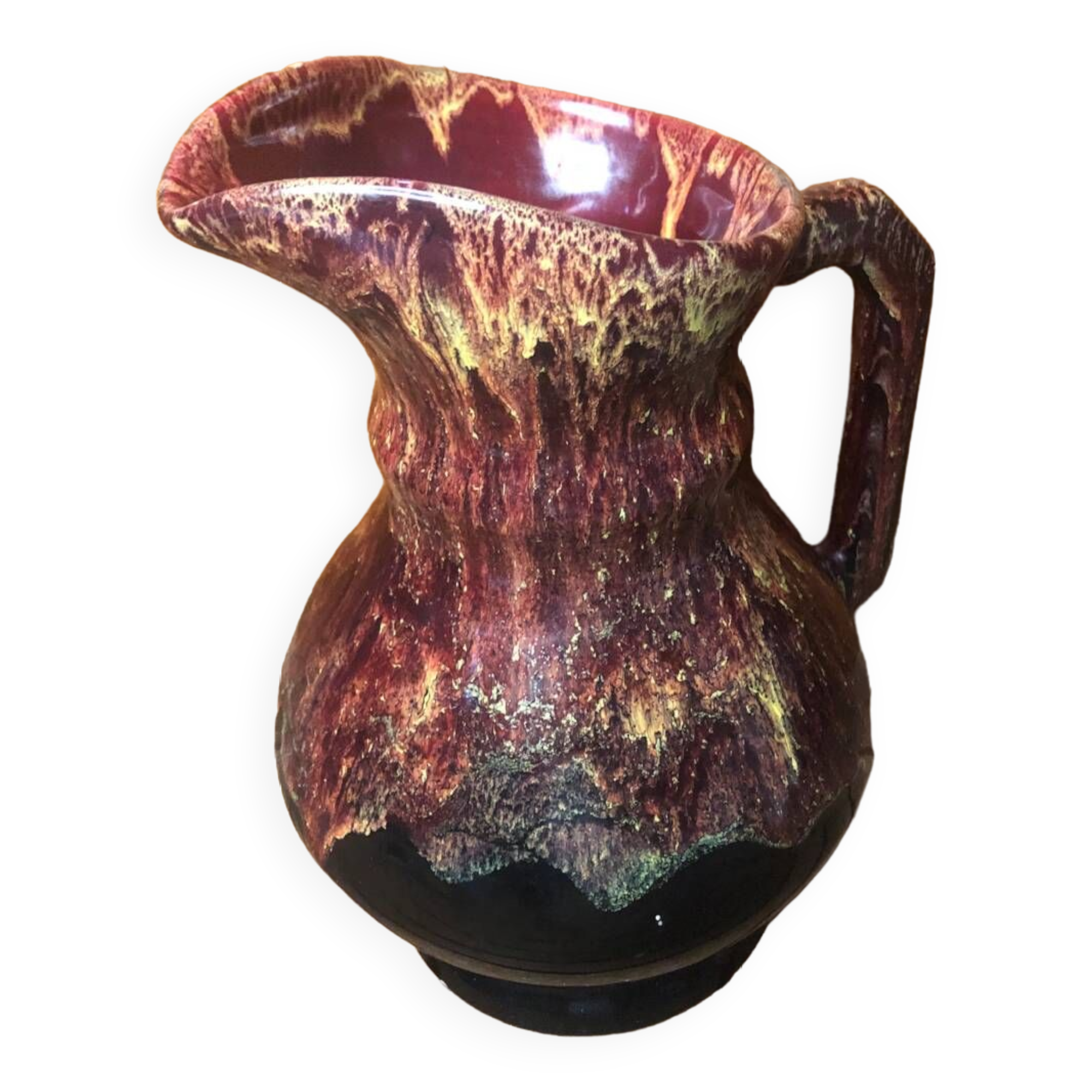 Old morvan small mass pitcher black & red ceramic vintage