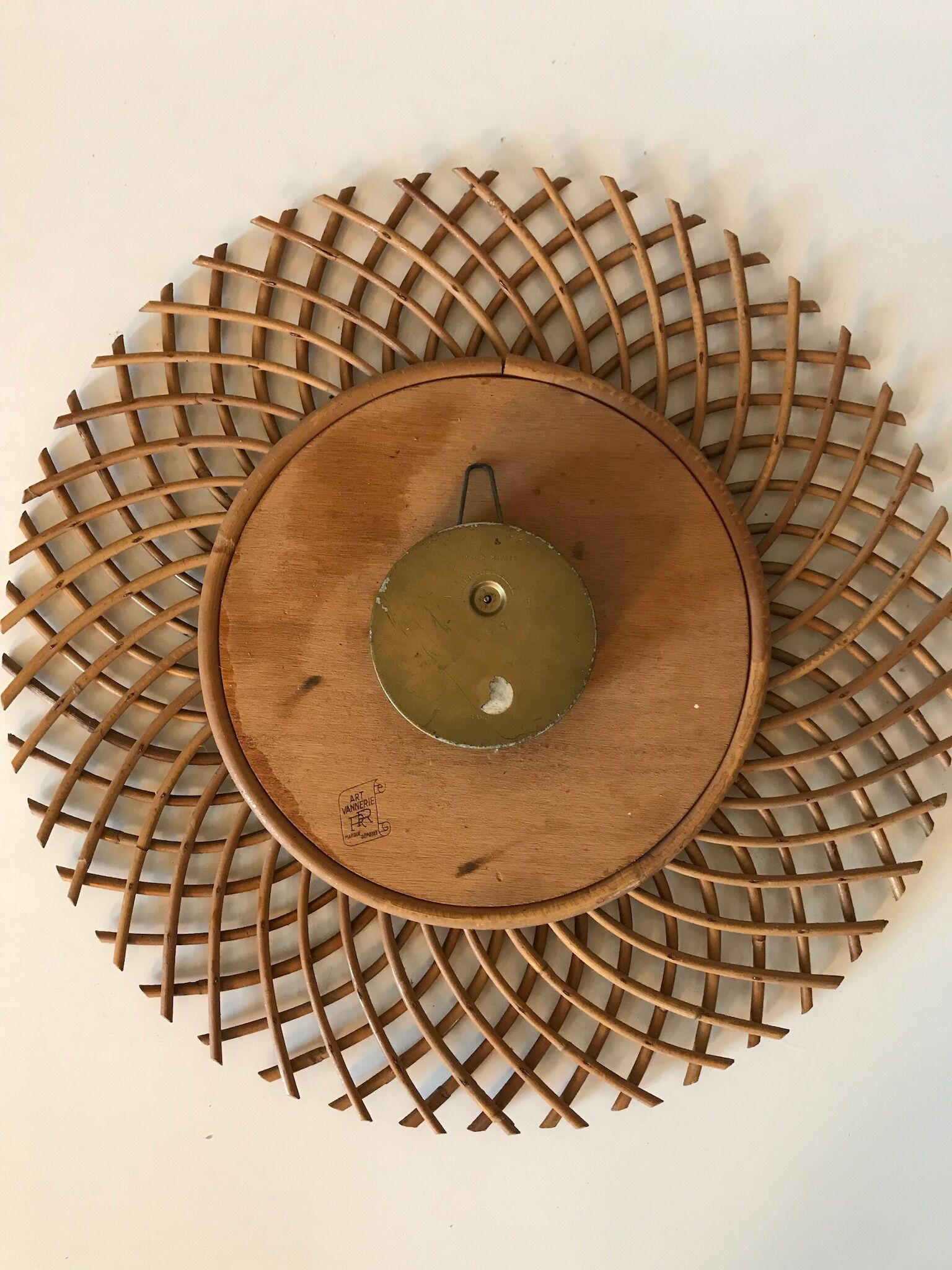 1960s vintage rattan sun clock