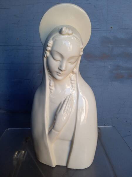 Buste vierge ceramique blanche / ecru ep 1950