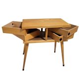 Scandinavian work table, vintage bedside table, compass legs, 1950s, 1960s