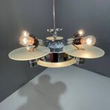 Lustre Art déco en métal chromé et verre dépoli, Tchécoslovaquie années 1930