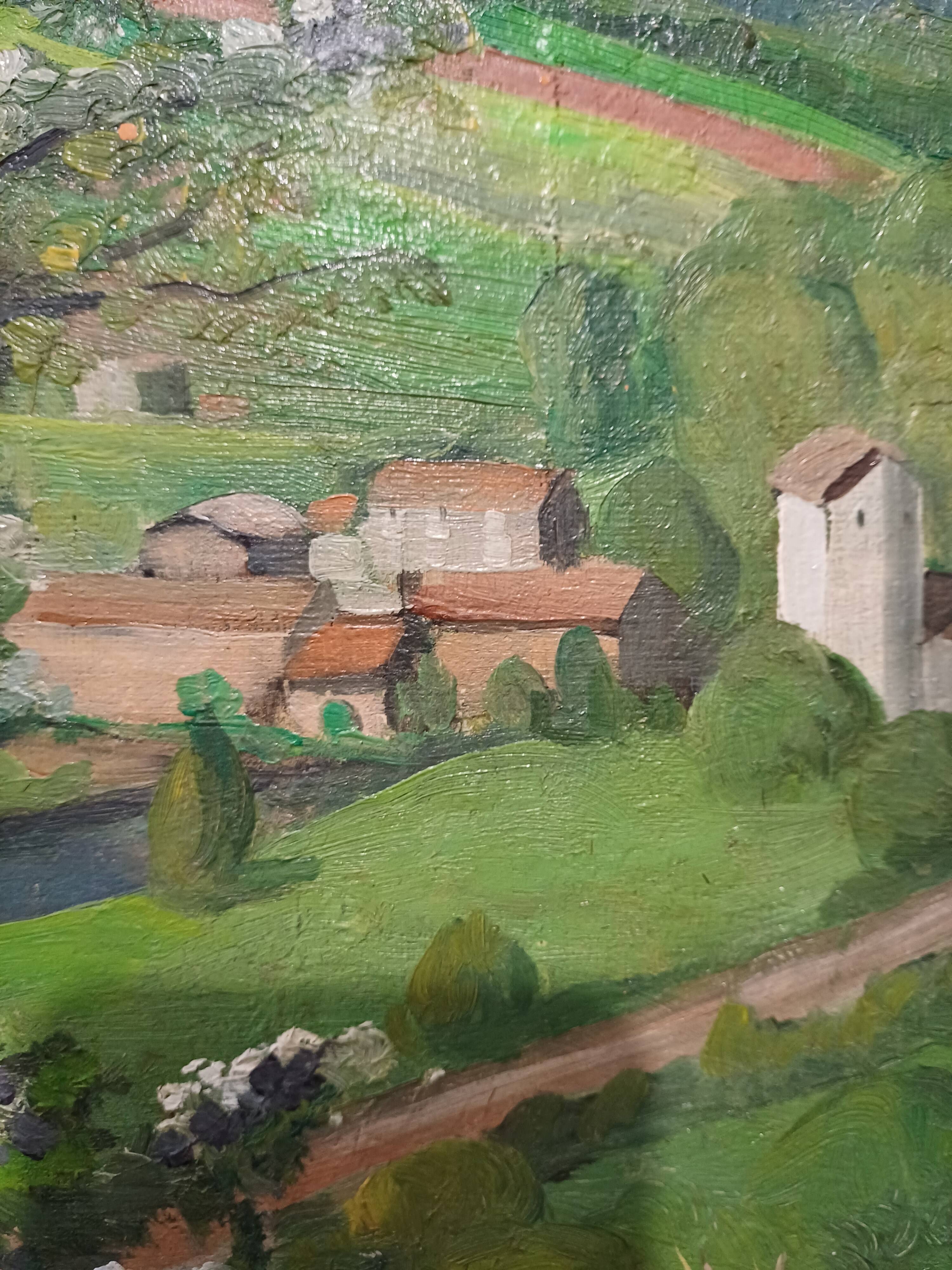 HST painting spring landscape signed vintage 70