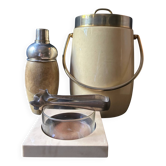 Aldo Tura bar set, 3 pieces with ice bucket, shaker, sugar tongs, and serving bowl, Italy, 1970s.