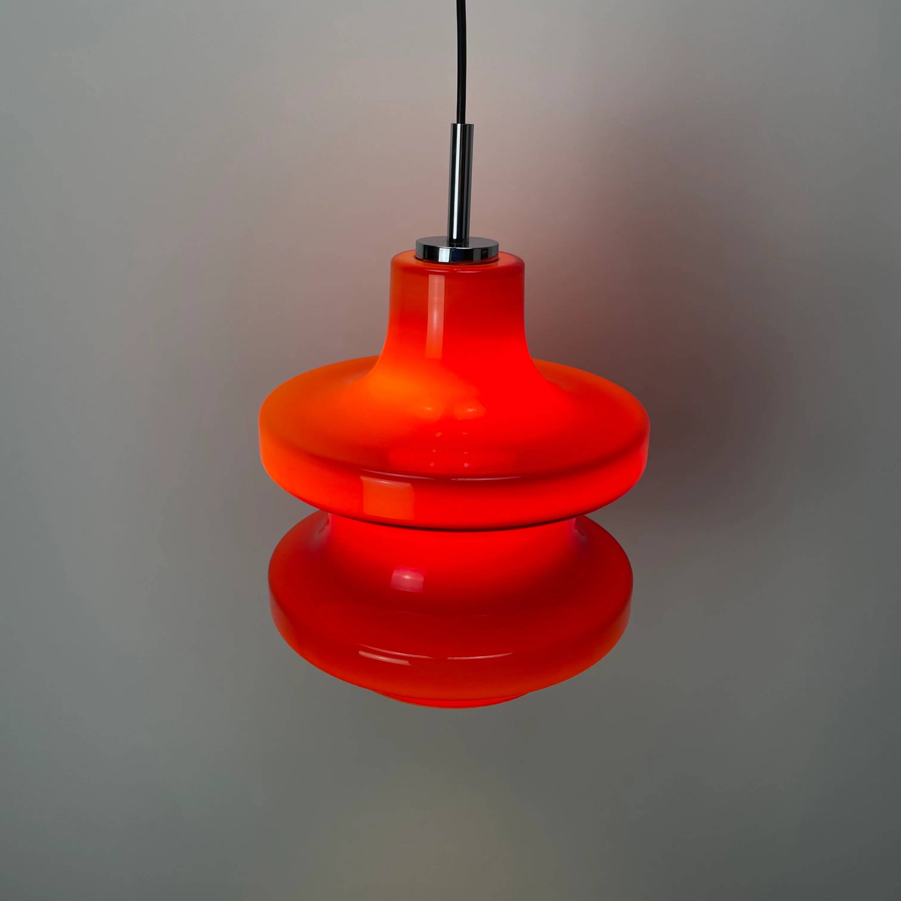 Large red glass pendant light by Peill and Putzler XL 1960