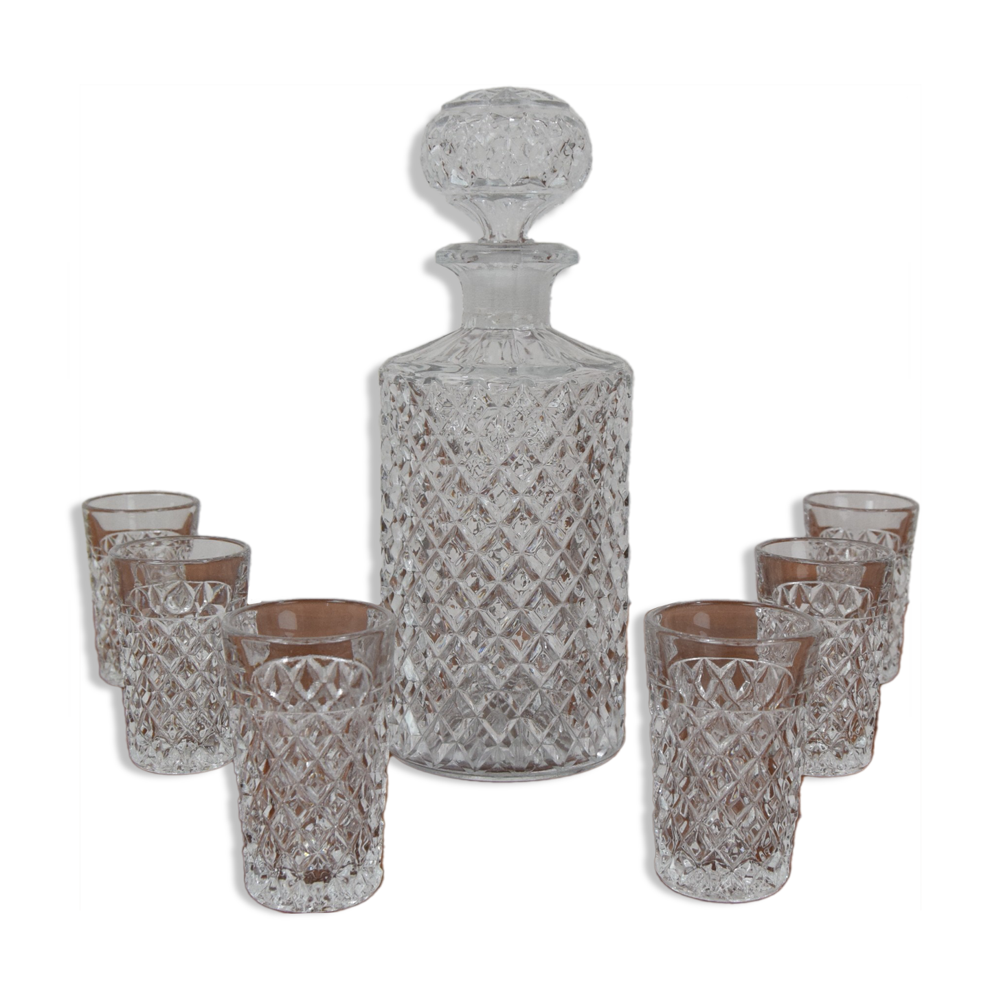 Mid-Century Set of six Glass and Carafe, Bohemia Crystal, 1950´s